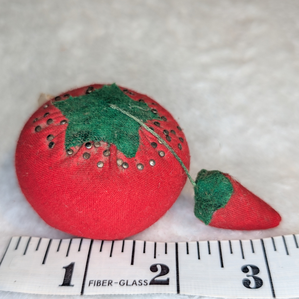 Red Tomato Pincushion with Strawberry Needle Minder